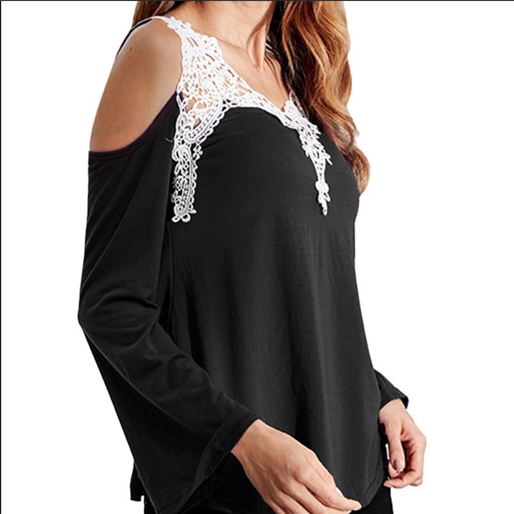 Cold shoulder lace bell sleeved blouse